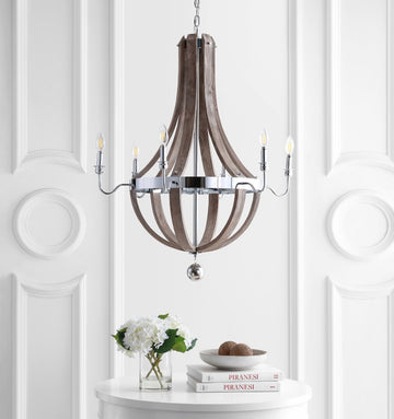 Georgia 30" Wood/Metal Adjustable LED Chandelier - JONATHAN Y